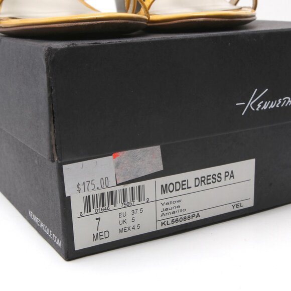 Kenneth Cole New York Patent Leather Caged Sandals Ankle strap Yellow Grey - Picture 5 of 13